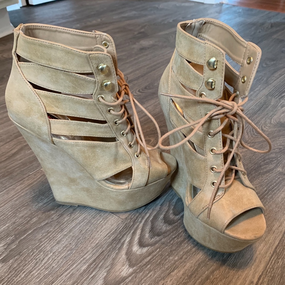 Wedge open toe booties